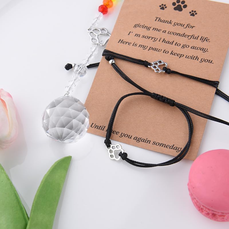 Sisadodo Rainbow Bridge Dog Memorial Gifts for Loss of Dogs Cats Rainbow Bridge Bracelet Keychains Paw Crystal Sun Catcher - color: Bracelet and Crystal Suncatcher