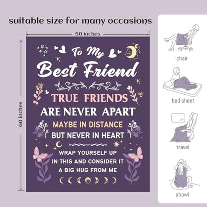 Best Friend Blanket Gifts on Christmas, Friendship Blanket Gifts for Women, Work Bestie, BFF, Soul Sister, for Women Friends on Mothers Day, Birthday, Xmas, to My Friend Throw Blanket, 60"x50" - color: Purple
