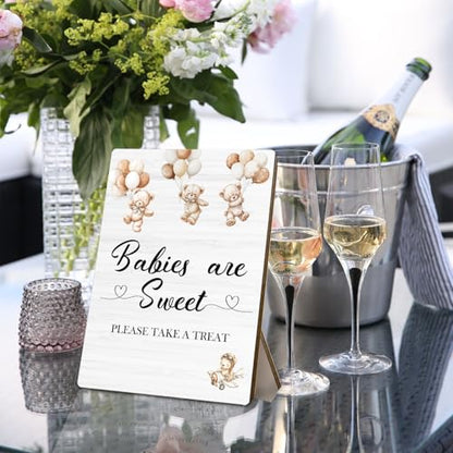 Bear Baby Welcome Shower Wooden Signs, Baby Shower Welcome Sign Stand 5x7 Inch, Sweet Boy And Girl Party Decor - color: sweet baby