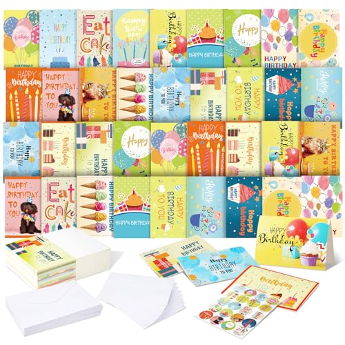 Harloon 200 Pack Happy Birthday Card Assorted Bulk with Blank Envelopes and Stickers 4 x 6 Inches Greeting Blank Happy Birthday Cards for Men Women Adults Kids, 20 Styles(Cute Style) - style: Cute Style