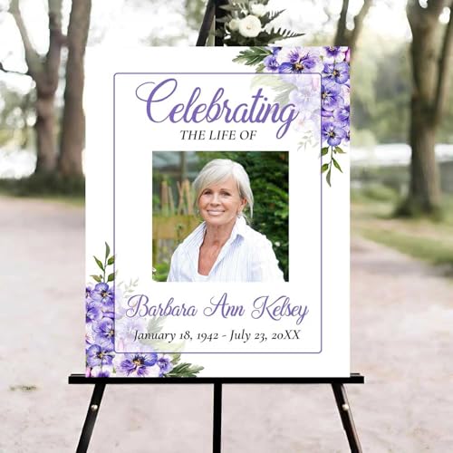 Purple Floral Funeral Welcome Sign, Celebration of Life Welcome Sign, in Loving Memory Sign, Celebration of Life Funeral Sign, Celebration of Life Sign, Memorial Sign with Photo #uoq1 - color: Version #11