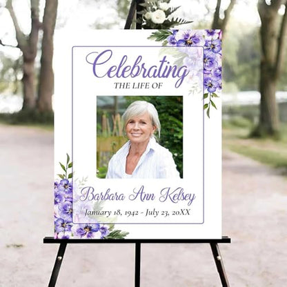 Purple Floral Funeral Welcome Sign, Celebration of Life Welcome Sign, in Loving Memory Sign, Celebration of Life Funeral Sign, Celebration of Life Sign, Memorial Sign with Photo #uoq1 - color: Version #11