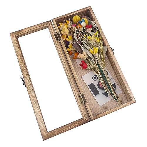 GraduatePro Shadow Box Frame 5x12 Display Case with Linen Back, Real Glass Window Door with Hinge, Picture Frame Wedding Bouquet Memorabilia Medals Photos Memory Box for Keepsakes, Carbonized Black | Hinged Front Open Door with Tempered Glass, Linen Back