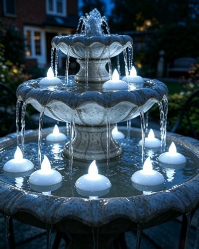12 Pack Flameless Outdoor Waterproof LED Floating Tea Lights - color: Floating Tea Lights White Flickering
