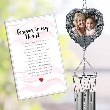 Sympathy Wind Chimes - Picture Windchimes - Always in My Heart - Angel Wings Wind Chime - Remembrance - Bereavement Gift - 24" Long