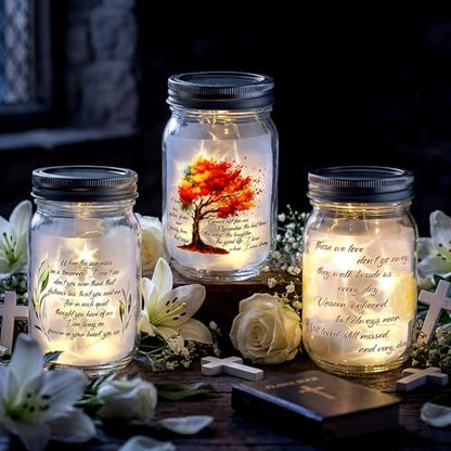 3 Pack Condolences Gift for Loss Mason Jar Light for Loss of Loved One, Bereavement Mason Jar Night Light Bereavement Sympathy Gift for Mother Father Grandma Family, Those We Love Don't Go Away - style: Memorial