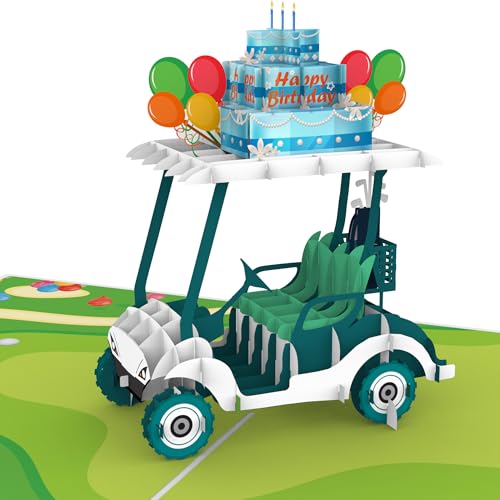 iGifts And Cards Hole-in-One Golf Cart 3D Pop-Up Card Birthday Fun 6"x8" | Friend, Coworker, Coach, Surprise Bday Greeting, Golf Lover, Sports Theme, Outdoor Celebration, Keep Swinging, With Notecard - color: Golf Cart Birthday