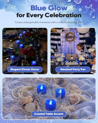 Homemory 12-Pack Blue Flameless Battery Tea Light Candles, 200+ Hours - color: Blue, size: Pack of 12