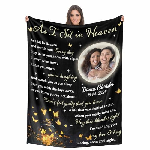 Custom Memorial Blanket with Photo - Sympathy Gift for Loss of Loved One - color: Style 22