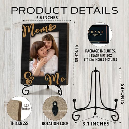 Mom & Me Picture Frame-Wood Photo Frame for Mom-Black Gold Printed Wood Frame with Stand-Christmas Mother's Day Thanksgiving Birthday Gifts for Mother-8x6 Photo Frame for 4x6 Photos-A15