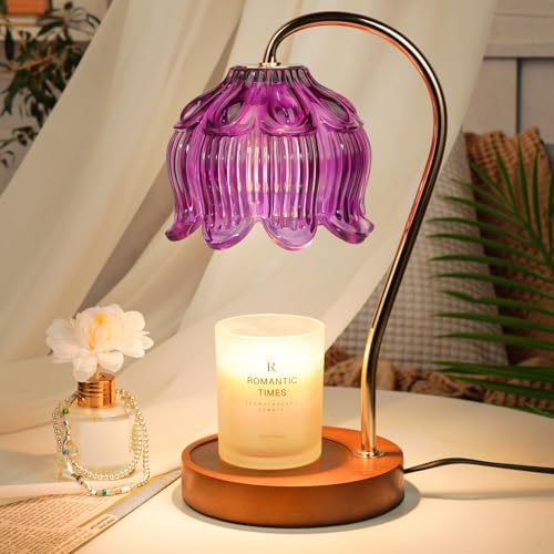 Purple Candle Warmer Lamp with Timer, Electric Candle Warmer, Women Birthday Christmas Gift, Flower Wax Warmer for Yankee Candle Lovers, Vintage Melt Lamp for House Warming Gifts for Mom, Friend - color: Lily-Purple