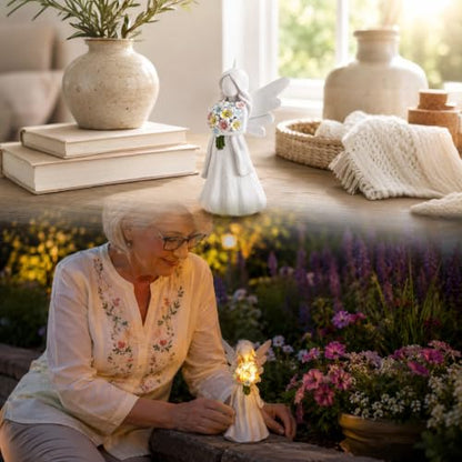 Goodeco Solar Angel Statue with Bouquet LED Light Garden Decor - color: White Angel