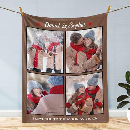 D-Story Custom Blanket with Photos Text Personalized Blankets and Throws Customized Fleece Picture Blanket for Adult Kid Funny Birthday Gifts for Couple Wife Husband Family 4 Photos - color: B1-4 Photos