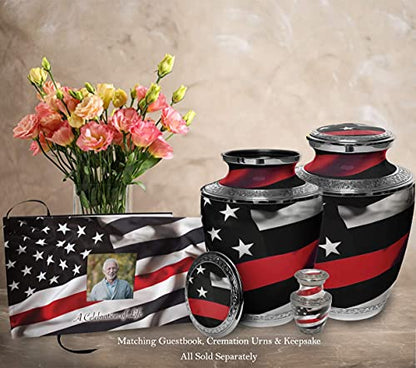 Red line Flag Keepsake Urns for Human Ashes with Velvet Gift Box for Cremation Keepsakes for Ashes - Small Cremation Urn and Small Keepsake Urn Set of 4 - color: Red Line Flag
