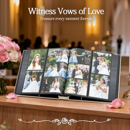 Wedding Photo Album 4x6 400 Pockets, Beige Linen Memory Book Gift - color: Love Beige