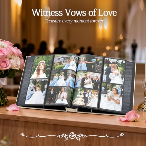 Wedding Photo Album 4x6 400 Pockets, Beige Linen Memory Book Gift - color: Love Beige #1