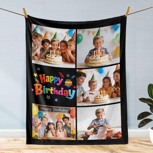 D-Story Custom Happy Birthday Blanket with Picture Personalized Photo Blanket Customized Fleece Blankets and Throws for Adult Kid Funny Birthday Gifts for Family - color: Birthday