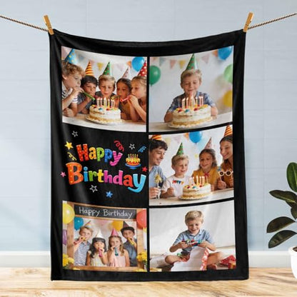 D-Story Custom Happy Birthday Blanket with Picture Personalized Photo Blanket Customized Fleece Blankets and Throws for Adult Kid Funny Birthday Gifts for Family - color: Birthday