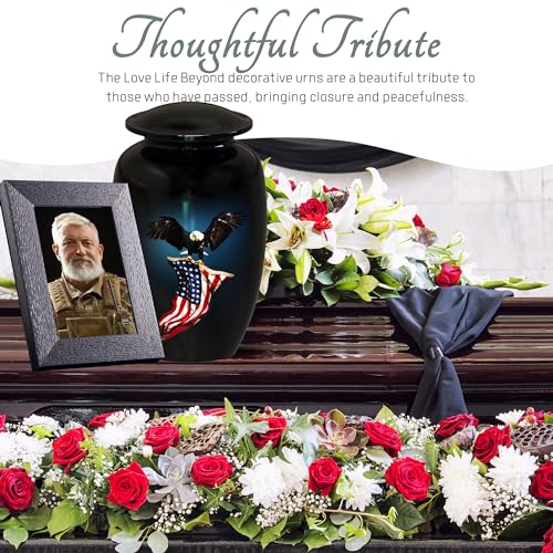 American Flag Eagle Cremation Urns for Human Ashes Adult Male & Female, Patriotic Urns for Funeral Burial Urns Adult Large Upto 200lbs | 200 Cu In (Up to 200 lbs), Hand-Finished Aluminum, Secure Threaded Lid, For Veterans and Service Members - color: Amer