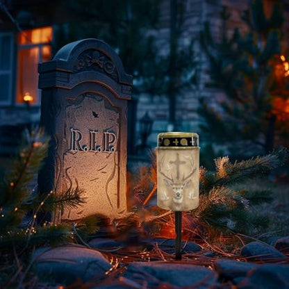 Poceacles Solar Outdoor Lights Solar Grave Lights Solar Cemetery Candles LED Automatic Flameless Candles Cemetery Outdoor Solar Lights for Loss of Dad, Deer Cross Dove of Peace Retro - color: Deer Cross Dove of Peace Retro