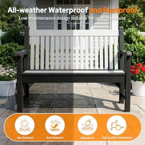 2-Person Outdoor Bench with 700 Lbs Weight Capacity, Dark Grey | Poly Lumber Weatherproof Garden Bench Seating for Porch, Balcony and Park, All-Weather Patio Bench Furniture - color: Dark Grey