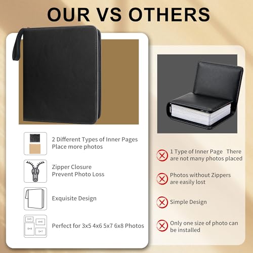 Leather Photo Album 4x6 200 Photos, DIY Scrapbook with 50 Sheets and 20 Blank Kraft Sheets, Travel Souvenir Diary Photo Book for Family Wedding Baby and Holiday Pictures - color: Black