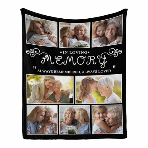 LOSARON Personalized Memorial Blanket with Photos for Loss of Loved Dad Mom Son Daughter Pet Bereavement Sympathy Gifts to Your Loved One's Memory - color: 8 Photo Collage-1