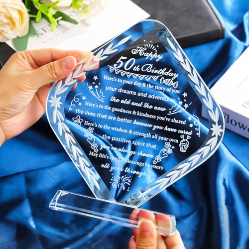 YWHL 50th Birthday Gifts for Women Men Unique Crystal Keepsakes Gifts for 50 Years Old Idea for Mom Dad Happy 50th Birthday Decorations - style: 50th Birthday Gifts