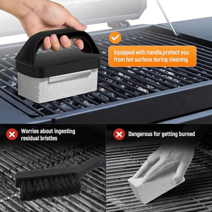 Grill Brick for Cleaning Flat Top, Heavy Duty Grill Stone Griddle Brick | Pumice Grill Cleaning Brick with Handle & Scraper, Griddle Cleaner for Removing Stubborn Grease, Rust (5 PCS) - color: Gray-5 PCS