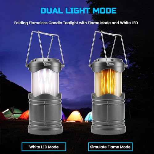 Lichamp 4 Pack LED Camping Lanterns, Dark Gray | Collapsible Flameless Candles Tea Lights, Portable Battery Powered Camping Lights Emergency Supplies Kit - color: Gray