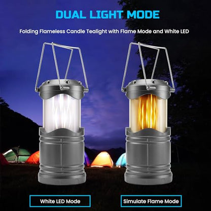 Lichamp 4 Pack LED Camping Lanterns, Dark Gray | Collapsible Flameless Candles Tea Lights, Portable Battery Powered Camping Lights Emergency Supplies Kit - color: Gray