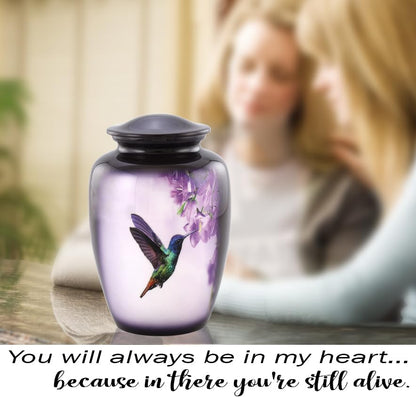 Hummingbird Cremation Urn for Adult Ashes – Elegant Purple Memorial Urn with Vibrant Hummingbird & Flowers – A Loving Tribute for Women & Men – Full-Size Funeral Urns Holds Up to 200 lbs (Large) - size: Large Full-Size