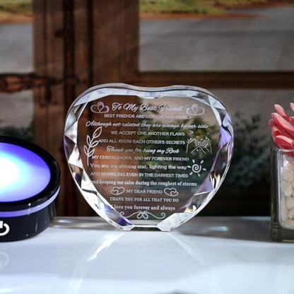 YWHL Best Friend Birthday Gifts with LED Base Crystal Heart Keepsakes Friendship Gifts for Women Best Gift Ideas for Bestie Friends Female BFF Gift for Her - style: Best Friend Gifts+LED Style 2