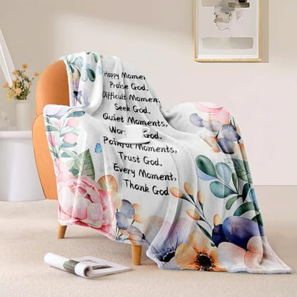 Christian Inspirational Quote Throw Blanket 50 x 60, Happy Moments Praise God Prayer Blanket, Faith Gift for Women Mom Sister Friend, Encouragement Get Well, Mothers Day Christmas (Christian)