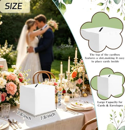SietDESEO White Card Box with Slot Money Gift Card Box Holder for Party Wedding Reception Birthday Graduation Bridal Shower Baby Shower Diaper Raffle Box - color: WHITE CARD BOX, size: 7.8 X 7.8 X 7.8 INCH