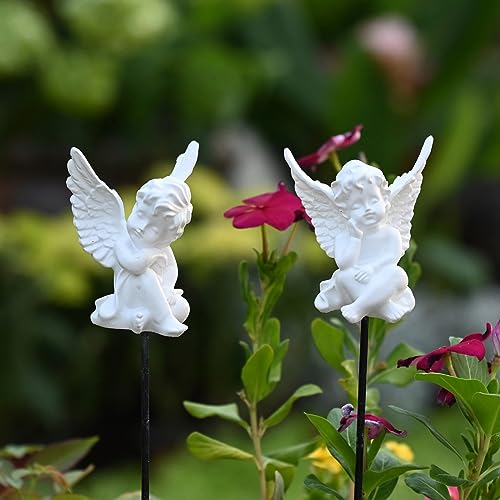 OwMell Set of 2 Decorative Angel Garden Stakes, Angel Memorial Garden Decor - style: Cherubs