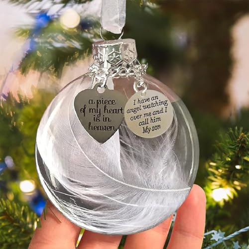 Son Memorial Ornaments Gifts, 3.15 Inches Christmas Memorial Ornaments Hanging Clear Feather Ball Sympathy Gift - color: Son