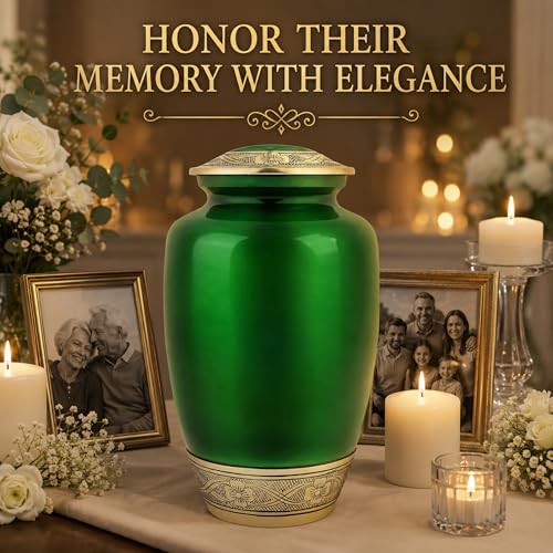 CLEENTABLE Large Cremation Urn for Human Ashes, Green Gold, 200 lb - color: Green, size: Pearl Crackle - 7x11"