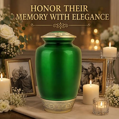CLEENTABLE Large Cremation Urn for Human Ashes, Green Gold, 200 lb - color: Green, size: Pearl Crackle - 7x11"