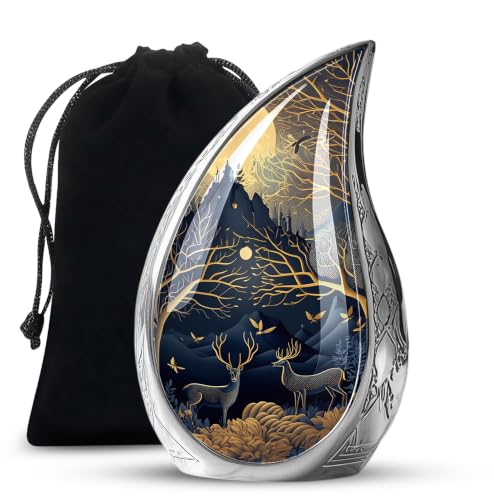 Deer Urns for Human Ashes - Funeral Urns for Human Ashes Adult - Large Urn with Deer - Cremation Urn for Adult Women 10inch & 200 Cubic Inches - color: Golden Deer Urn, size: Large