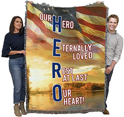 Pure Country Weavers Our Hero Blanket - Gift Military Sympathy Tapestry Throw Woven from Cotton - Made in the USA (72x54) - color: Our Hero, size: 72" x 54"