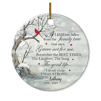 Personalized Memorial Ornaments Sympathy Ornament Ceramic Christmas Remembrance Keepsake Xmas Tree Decorations Gifts for Loss of Loved One