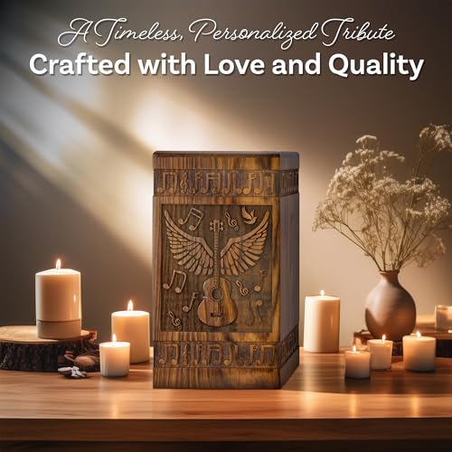 Guitar Wings Wooden Urn for Human Ashes, Medium 115 Cu in, Rosewood - color: Rosewood, size: Medium (115 lbs)