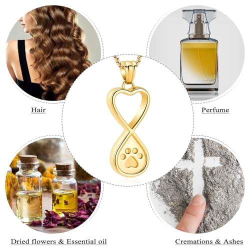 Oinsi Infinity Love Pet Cremation Jewelry for Ashes of Dog/Cat Funeral Keepsake Urn Necklace Pendant Memorial Jewellery - color: A-New Gold