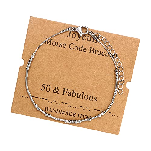 JoycuFF Inspirational Morse Code Bracelets for Women Silver Beads Jewelry Encouragement Mantra Gifts for Her - style: Silver 50 Fabulous