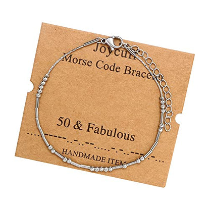 JoycuFF Inspirational Morse Code Bracelets for Women Silver Beads Jewelry Encouragement Mantra Gifts for Her - style: Silver 50 Fabulous