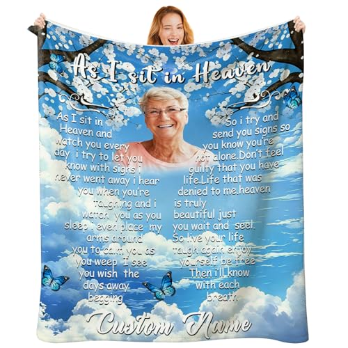 Custom Memorial Blanket with Photo, Personalized in Loving Memory Throw for Loss of Loved One, Made in USA, Customized Sympathy Bereavement Remembrance Grieving Blanket for Loss One (Design 20) - color: Design 20