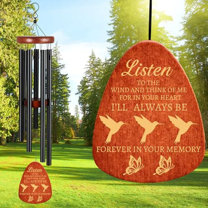37" Sympathy Wind Chimes with Hummingbird, Memorial Wind Chimes for Loss of Loved One Prime, Bereavement/Sympathy/Memorial Gift for Loss of Mother Father Husband Remembrance!(P1) (Black, 37")