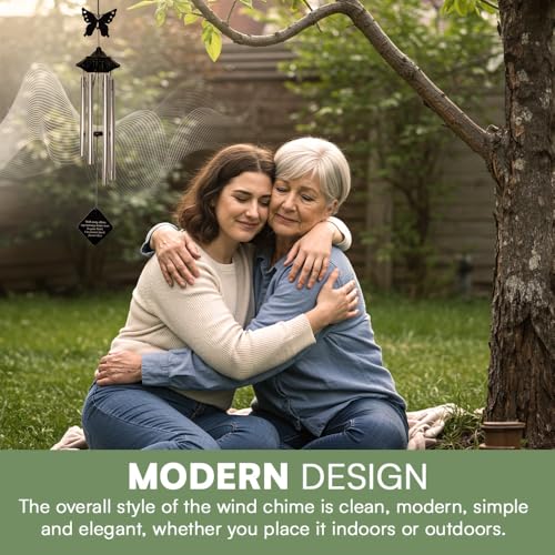 Memorial Wind Chimes for Loss of Loved One, Sympathy Gift, Outdoor Wind Chimes, Silver, 33 Inch