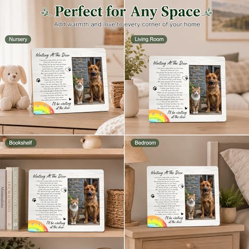 Pet Dog Cat Memorial Photo Frame - Waiting At The Door Dogs Wooden Tabletop Picture Frame - Sympathy Memorial Gifts For Loss Of Dog Cat Owner - In Loving Memory Rainbow Frames Favors -01 - style: Rainbow